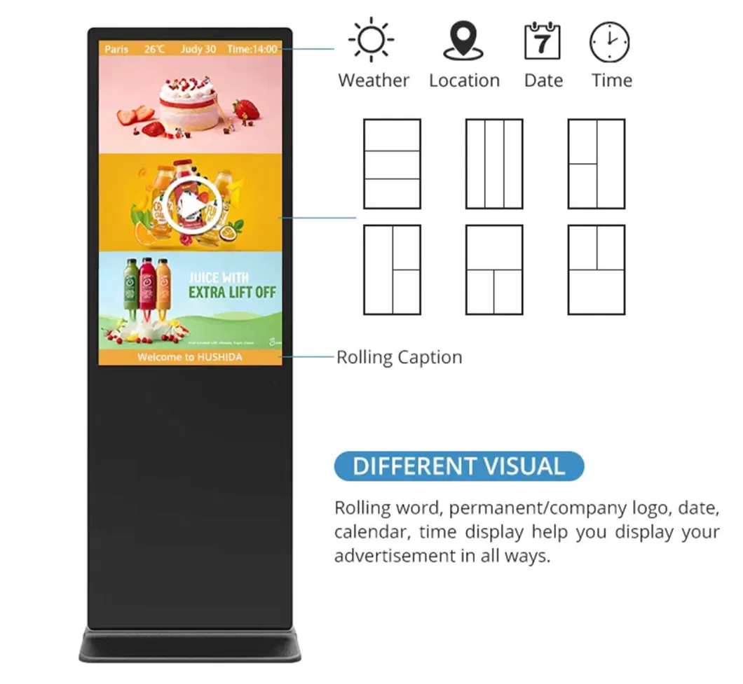 43 Inch Floor Standing Network Advertising Media Player, LCD Screen Digital Signage