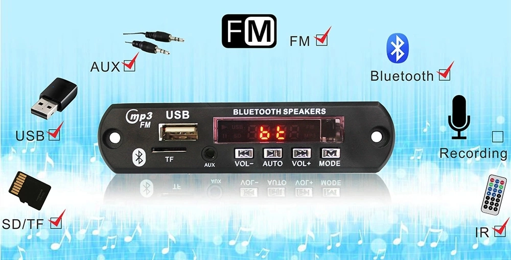 Car Audio Support MP3 FM Player with Bluetooth Decoder Board