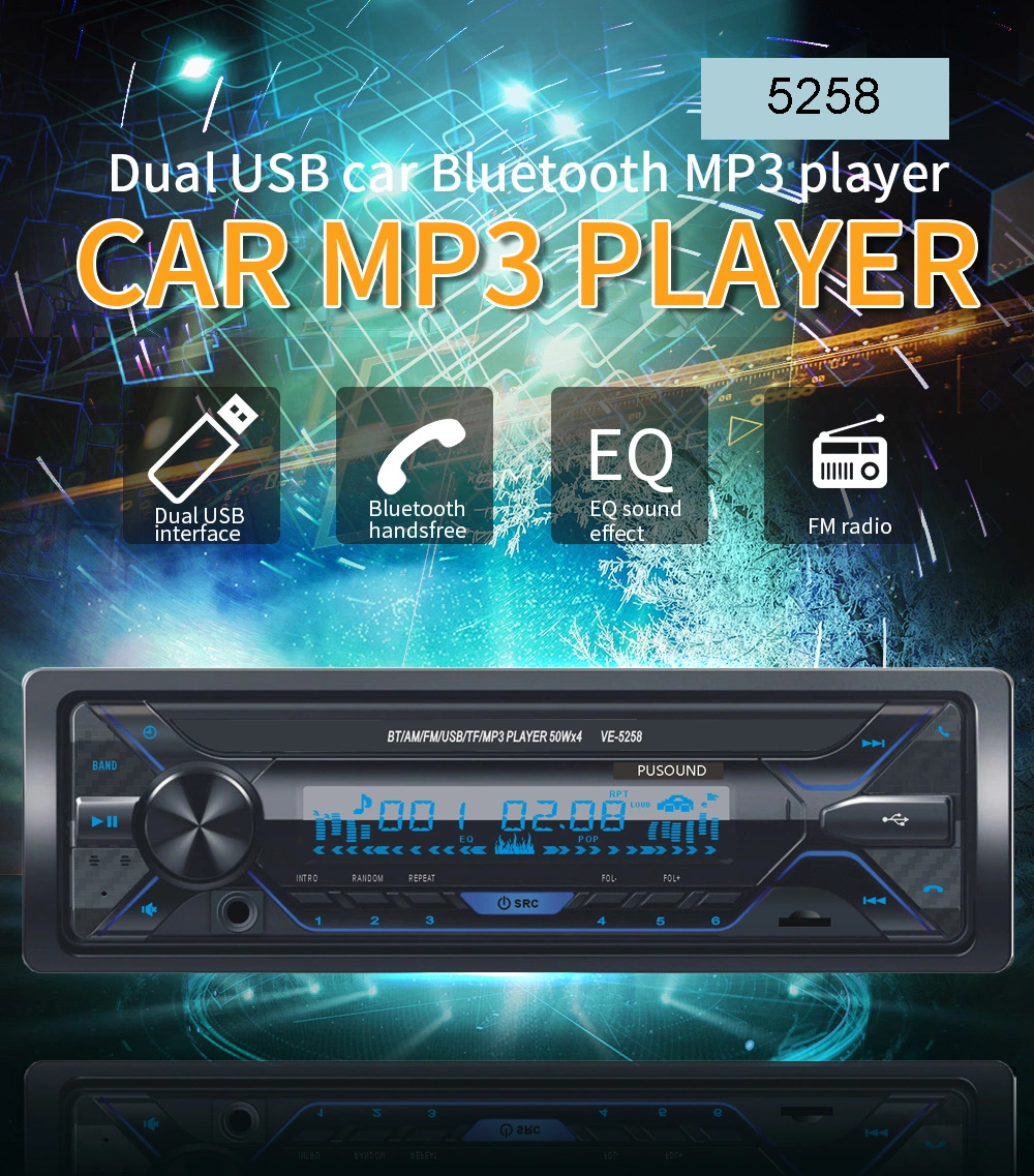 Fixed Panel Car MP3 Stereo Audio Bluetooth FM Radio Player with Aux USB SD/TF