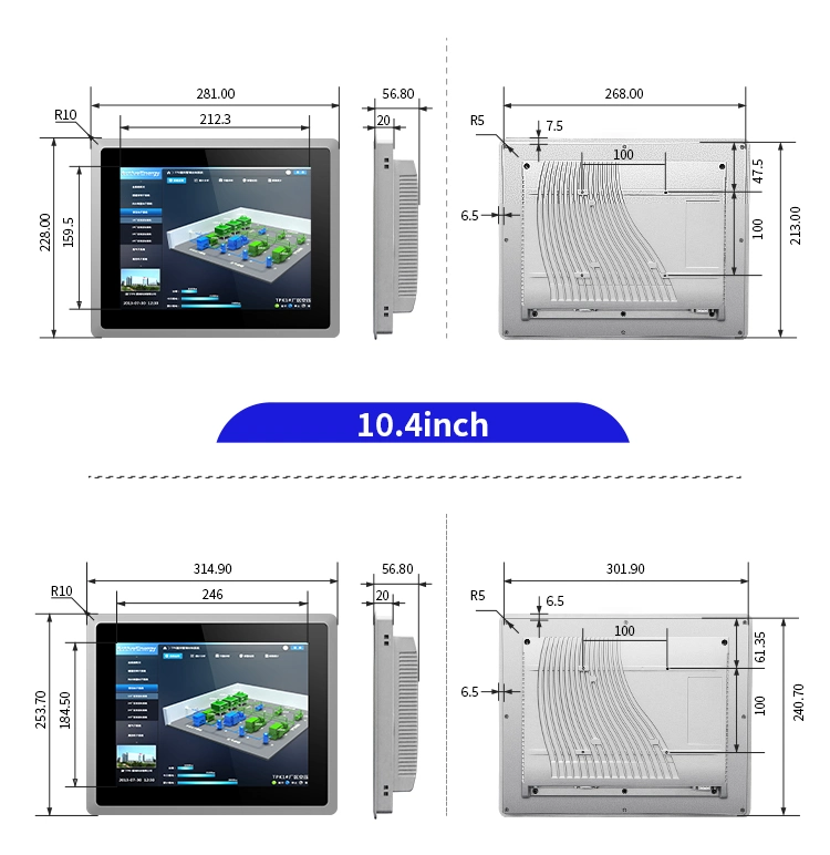 1024*768 RS232 RS485 Fanless Industrial Panel PC Embedded / Wall Mount All-in One PC