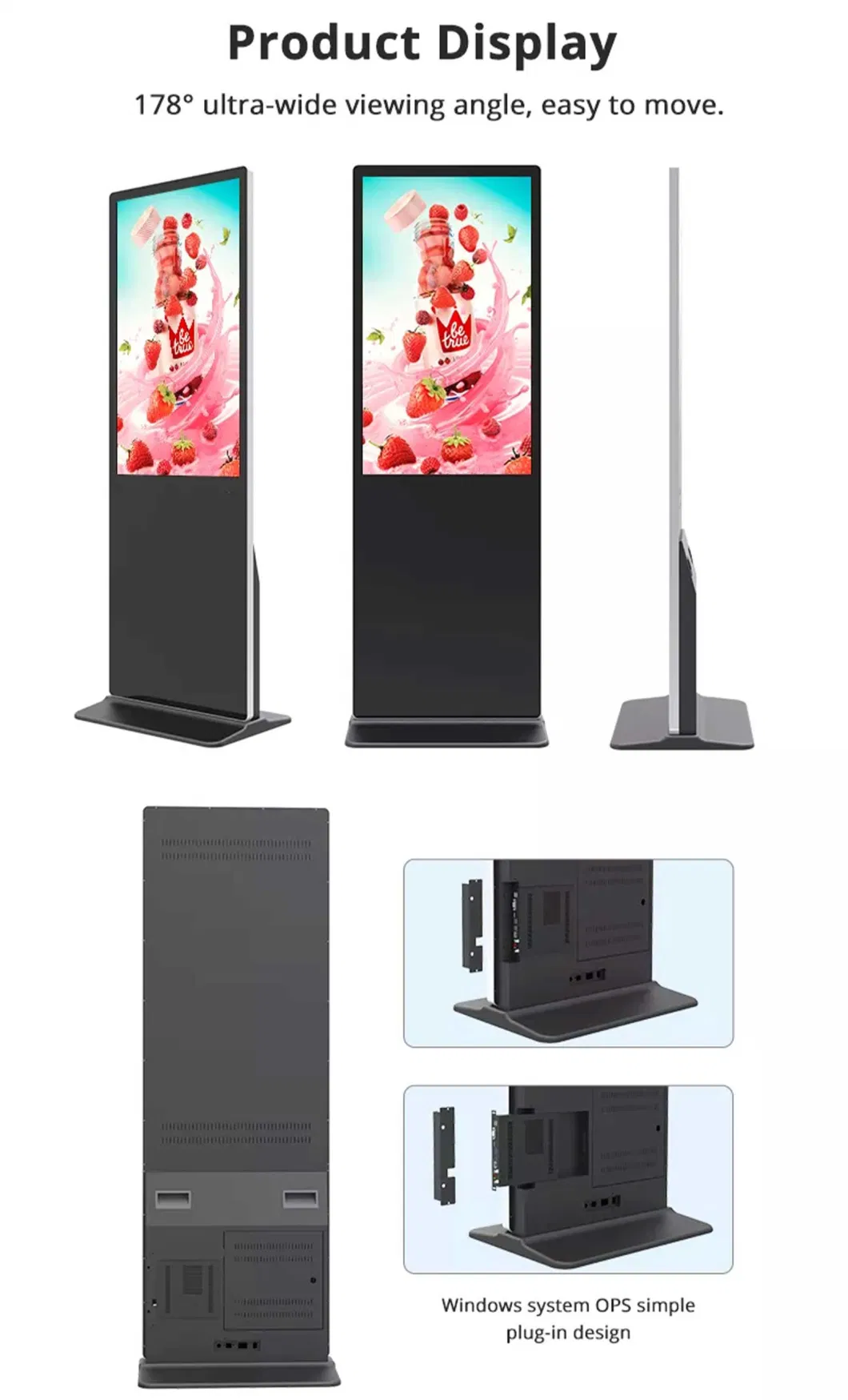 43 Inch Floor Standing Network Advertising Media Player, LCD Screen Digital Signage