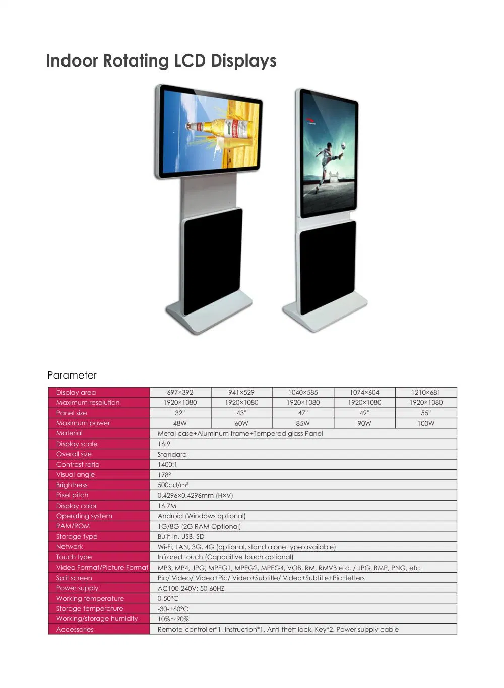 Indoor Floor Stand LCD Rotating Screen Digital Signage Advertising Media Player Box