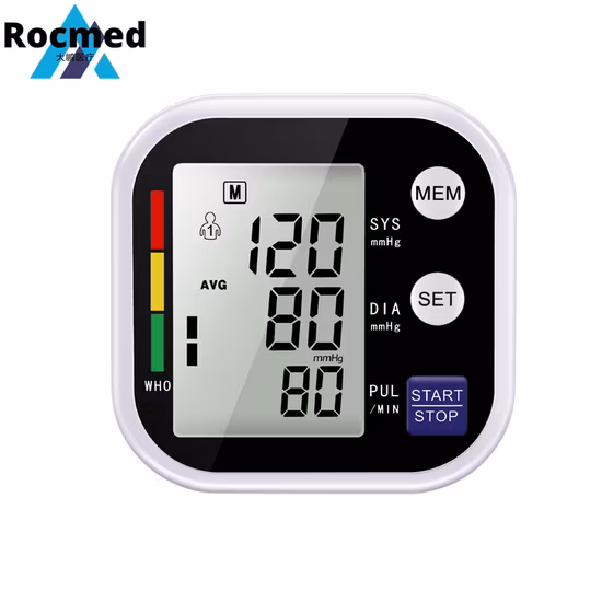 Sfigmomanometro automatico da braccio per assistenza domiciliare medica, monitor elettronico della pressione sanguigna con display digitale LCD e trasmissione vocale