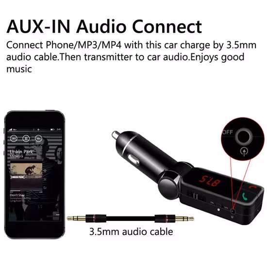 Kit per auto Vivavoce Aux Audio PC Modello intelligente Supporto Ricarica Telefono USB Flash Drive Caricatore per auto Cina Modulatore del trasmettitore FM Lettore MP3 per auto